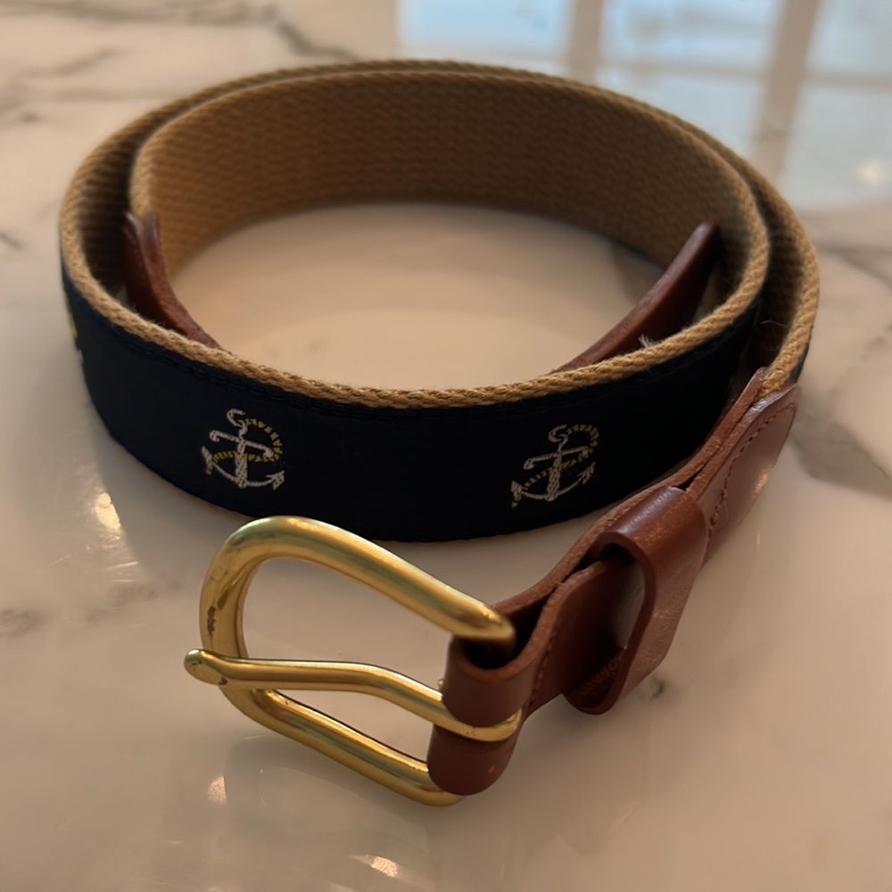 Leather Man Ltd Eliza B canvas leather belt anchors sailing nautical sz 30